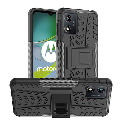 Motorola Moto E13用ハイブリットバンパーケース スタンド プラスチック 兼シリコーン カバー JX1 モトローラ ブラック