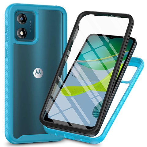 Motorola Moto E13用360度 フルカバー ハイブリットバンパーケース クリア透明 プラスチック カバー ZJ3 モトローラ ブルー