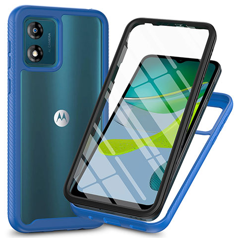 Motorola Moto E13用360度 フルカバー ハイブリットバンパーケース クリア透明 プラスチック カバー ZJ3 モトローラ ネイビー