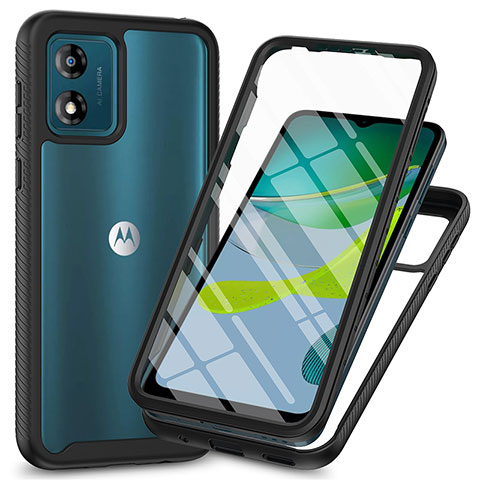 Motorola Moto E13用360度 フルカバー ハイブリットバンパーケース クリア透明 プラスチック カバー ZJ3 モトローラ ブラック