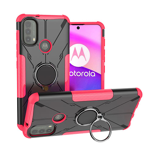 Motorola Moto E20用ハイブリットバンパーケース プラスチック アンド指輪 マグネット式 S02 モトローラ ローズレッド