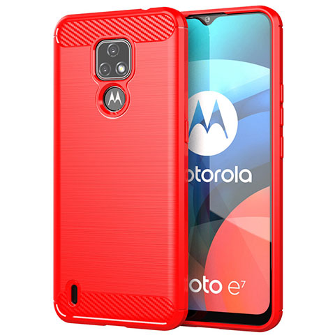 Motorola Moto E7 (2020)用シリコンケース ソフトタッチラバー ライン カバー モトローラ レッド