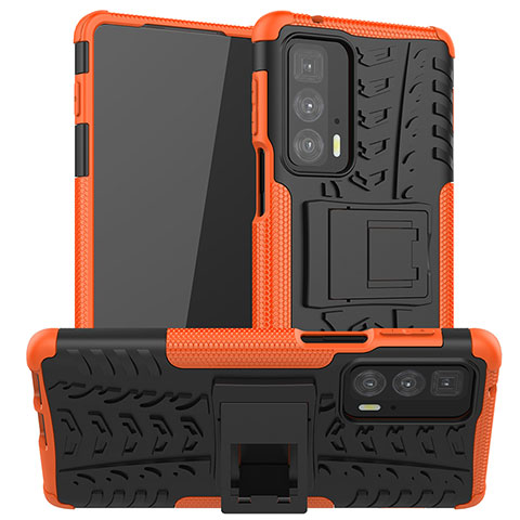 Motorola Moto Edge 20 Pro 5G用ハイブリットバンパーケース スタンド プラスチック 兼シリコーン カバー A01 モトローラ オレンジ