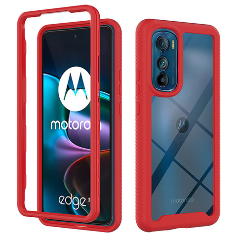 Motorola Moto Edge 30 5G用360度 フルカバー ハイブリットバンパーケース クリア透明 プラスチック カバー モトローラ レッド