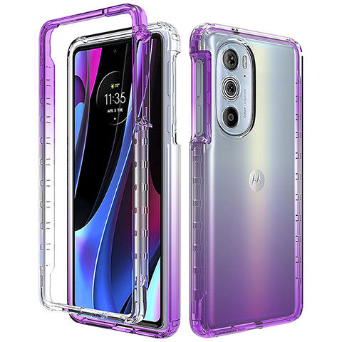 Motorola Moto Edge 30 Pro 5G用前面と背面 360度 フルカバー 極薄ソフトケース シリコンケース 耐衝撃 全面保護 バンパー 勾配色 透明 モトローラ パープル