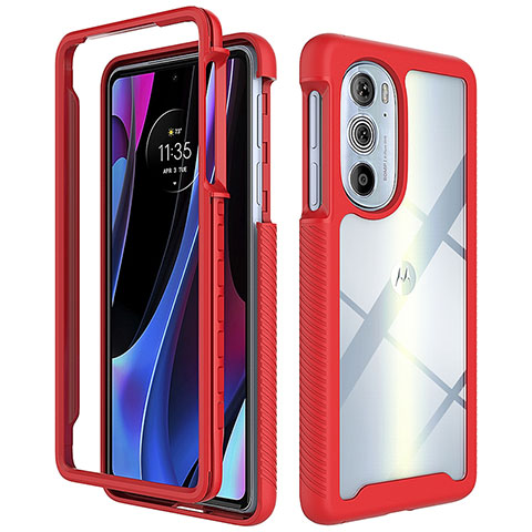 Motorola Moto Edge 30 Pro 5G用360度 フルカバー ハイブリットバンパーケース クリア透明 プラスチック カバー モトローラ レッド