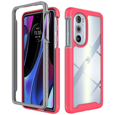 Motorola Moto Edge 30 Pro 5G用360度 フルカバー ハイブリットバンパーケース クリア透明 プラスチック カバー モトローラ ローズレッド