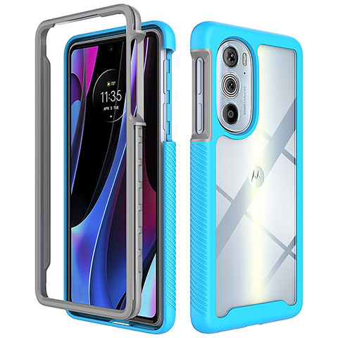 Motorola Moto Edge 30 Pro 5G用360度 フルカバー ハイブリットバンパーケース クリア透明 プラスチック カバー モトローラ シアン