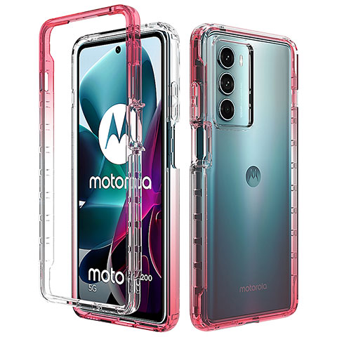 Motorola Moto Edge S30 5G用前面と背面 360度 フルカバー 極薄ソフトケース シリコンケース 耐衝撃 全面保護 バンパー 勾配色 透明 モトローラ レッド