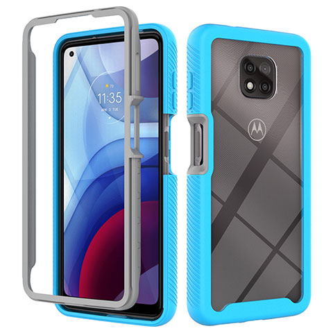 Motorola Moto G Power (2021)用360度 フルカバー ハイブリットバンパーケース クリア透明 プラスチック カバー モトローラ シアン