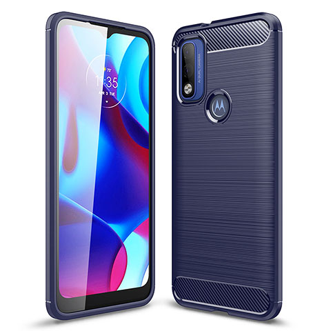 Motorola Moto G Pure用シリコンケース ソフトタッチラバー ライン カバー モトローラ ネイビー