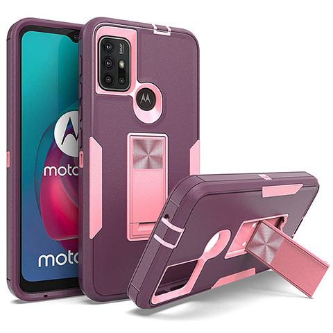 Motorola Moto G10用ハイブリットバンパーケース スタンド プラスチック 兼シリコーン カバー マグネット式 モトローラ パープル