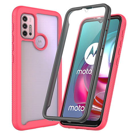 Motorola Moto G10用360度 フルカバー ハイブリットバンパーケース クリア透明 プラスチック カバー ZJ3 モトローラ ローズレッド