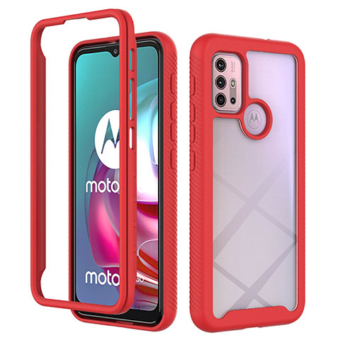 Motorola Moto G10 Power用360度 フルカバー ハイブリットバンパーケース クリア透明 プラスチック カバー モトローラ レッド