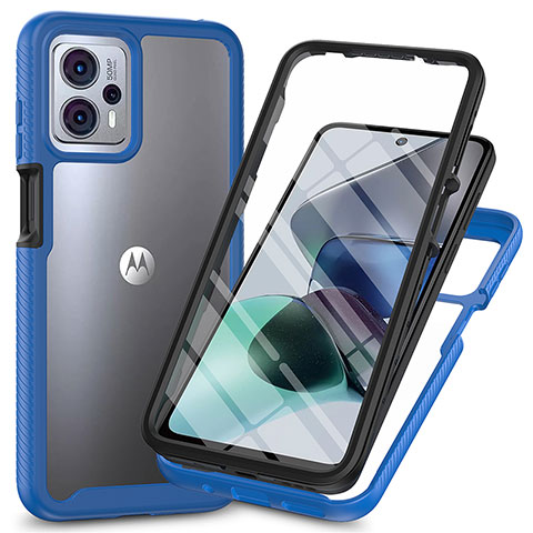 Motorola Moto G13用360度 フルカバー ハイブリットバンパーケース クリア透明 プラスチック カバー ZJ3 モトローラ ネイビー