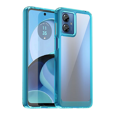 Motorola Moto G14用ハイブリットバンパーケース クリア透明 プラスチック カバー J01S モトローラ シアン