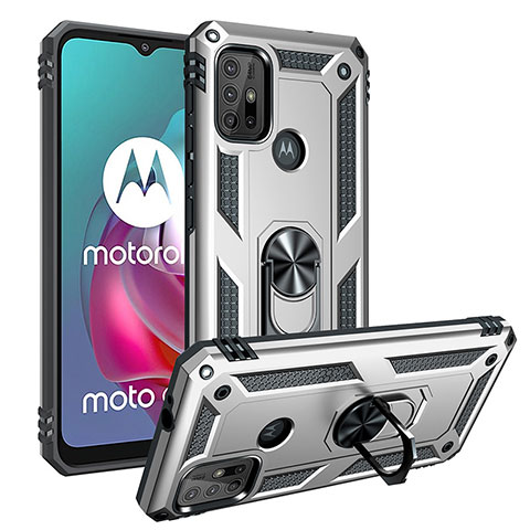 Motorola Moto G20用ハイブリットバンパーケース プラスチック アンド指輪 マグネット式 S01 モトローラ シルバー