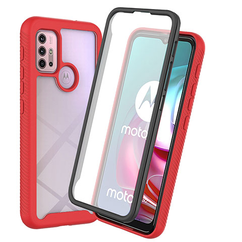 Motorola Moto G20用360度 フルカバー ハイブリットバンパーケース クリア透明 プラスチック カバー ZJ3 モトローラ レッド