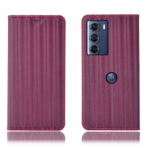 Motorola Moto G200 5G用手帳型 レザーケース スタンド カバー H18P モトローラ パープル