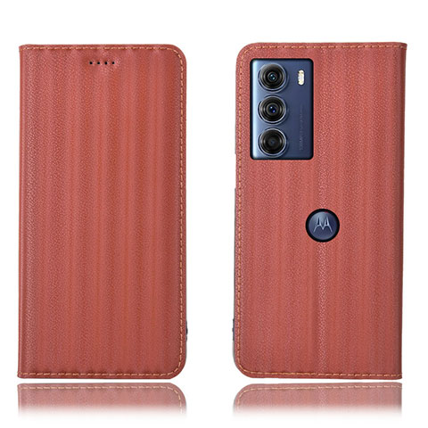 Motorola Moto G200 5G用手帳型 レザーケース スタンド カバー H18P モトローラ ブラウン