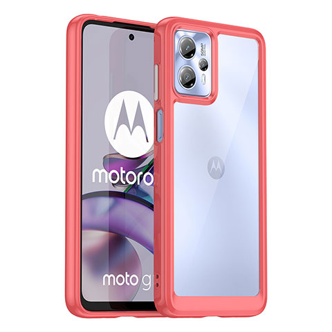 Motorola Moto G23用ハイブリットバンパーケース クリア透明 プラスチック カバー J01S モトローラ レッド