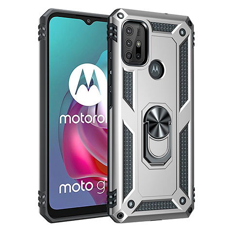 Motorola Moto G30用ハイブリットバンパーケース プラスチック アンド指輪 マグネット式 モトローラ シルバー