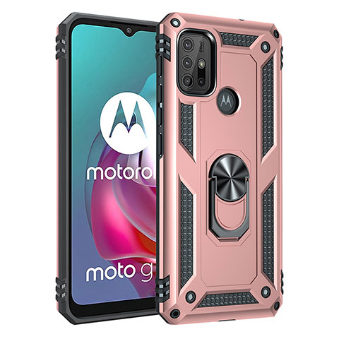 Motorola Moto G30用ハイブリットバンパーケース プラスチック アンド指輪 マグネット式 モトローラ ローズゴールド