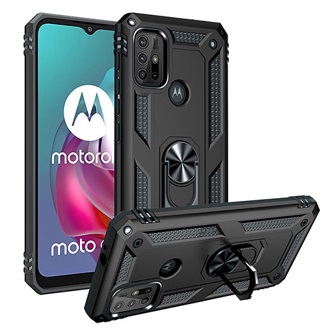 Motorola Moto G30用ハイブリットバンパーケース プラスチック アンド指輪 マグネット式 S01 モトローラ ブラック