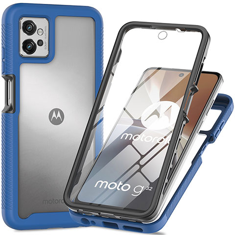 Motorola Moto G32用360度 フルカバー ハイブリットバンパーケース クリア透明 プラスチック カバー モトローラ ネイビー