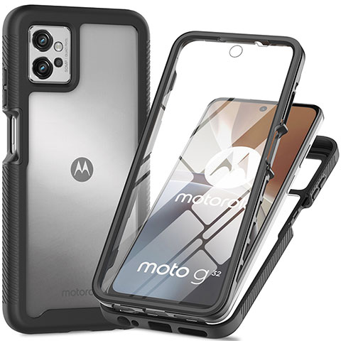 Motorola Moto G32用360度 フルカバー ハイブリットバンパーケース クリア透明 プラスチック カバー モトローラ ブラック