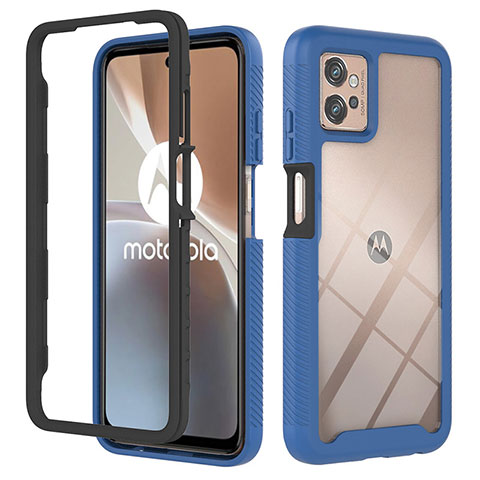 Motorola Moto G32用360度 フルカバー ハイブリットバンパーケース クリア透明 プラスチック カバー YB2 モトローラ ネイビー