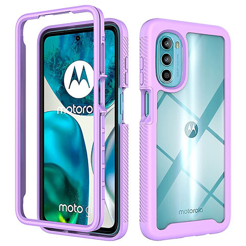 Motorola MOTO G52用360度 フルカバー ハイブリットバンパーケース クリア透明 プラスチック カバー モトローラ パープル