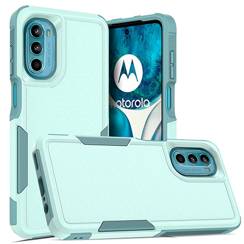 Motorola MOTO G52用ハイブリットバンパーケース プラスチック 兼シリコーン カバー 前面と背面 360度 フル MQ1 モトローラ シアン