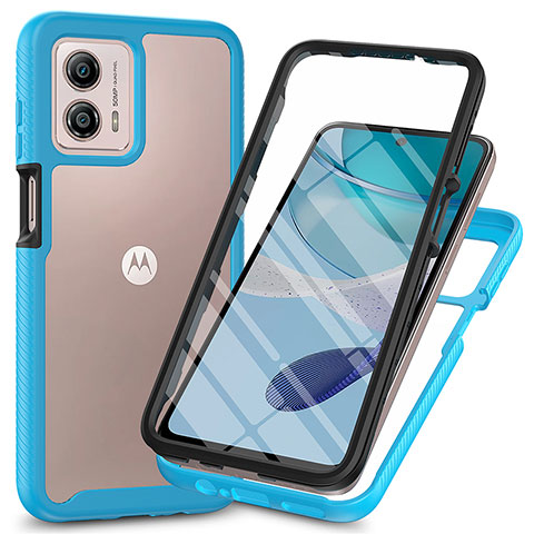 Motorola Moto G53 5G用360度 フルカバー ハイブリットバンパーケース クリア透明 プラスチック カバー ZJ3 モトローラ ブルー