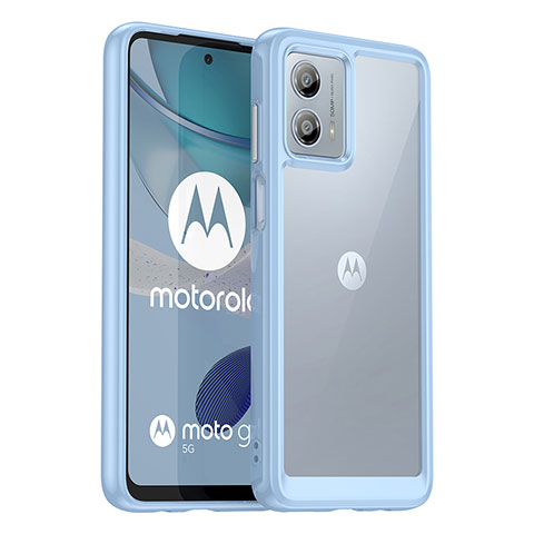 Motorola Moto G53 5G用ハイブリットバンパーケース クリア透明 プラスチック カバー J01S モトローラ ライトブルー