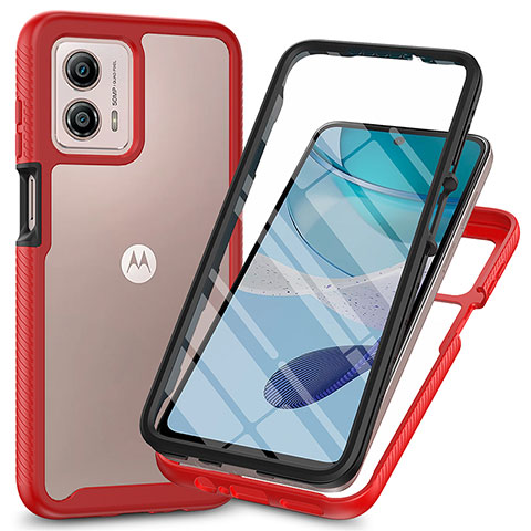 Motorola Moto G53j 5G用360度 フルカバー ハイブリットバンパーケース クリア透明 プラスチック カバー ZJ3 モトローラ レッド