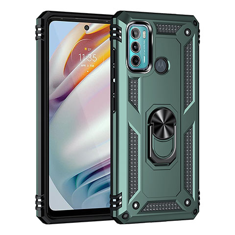 Motorola Moto G60用ハイブリットバンパーケース プラスチック アンド指輪 マグネット式 モトローラ グリーン