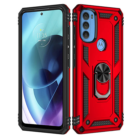 Motorola Moto G71 5G用ハイブリットバンパーケース プラスチック アンド指輪 マグネット式 モトローラ レッド