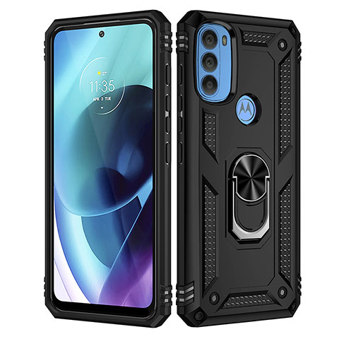 Motorola Moto G71 5G用ハイブリットバンパーケース プラスチック アンド指輪 マグネット式 モトローラ ブラック