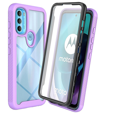 Motorola Moto G71 5G用360度 フルカバー ハイブリットバンパーケース クリア透明 プラスチック カバー ZJ3 モトローラ パープル