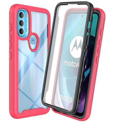 Motorola Moto G71 5G用360度 フルカバー ハイブリットバンパーケース クリア透明 プラスチック カバー ZJ3 モトローラ ローズレッド