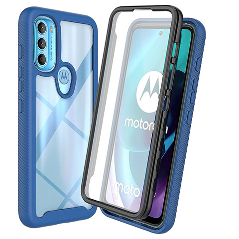 Motorola Moto G71 5G用360度 フルカバー ハイブリットバンパーケース クリア透明 プラスチック カバー ZJ3 モトローラ ネイビー