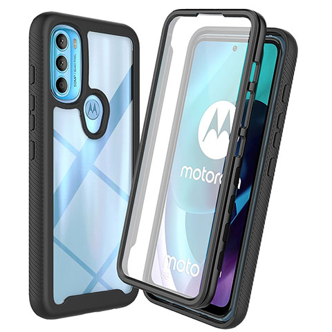 Motorola Moto G71 5G用360度 フルカバー ハイブリットバンパーケース クリア透明 プラスチック カバー ZJ3 モトローラ ブラック