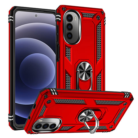 Motorola Moto G71s 5G用ハイブリットバンパーケース プラスチック アンド指輪 マグネット式 S01 モトローラ レッド