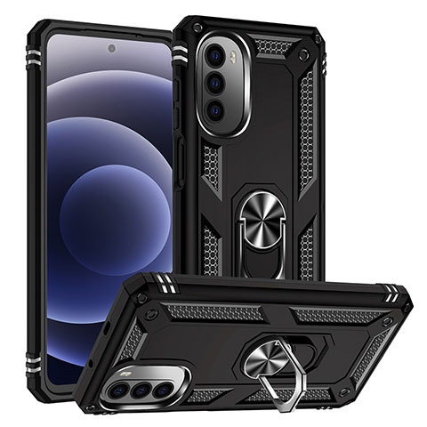 Motorola Moto G71s 5G用ハイブリットバンパーケース プラスチック アンド指輪 マグネット式 S01 モトローラ ブラック