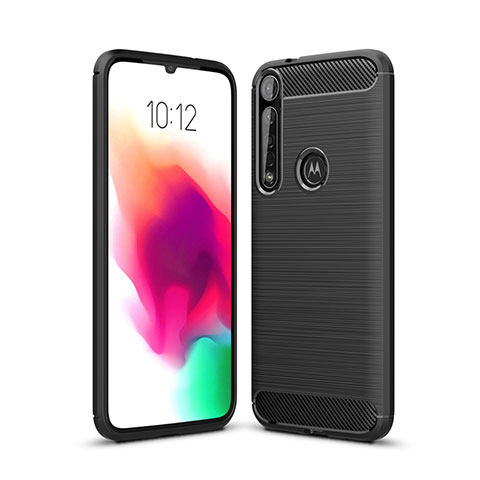 Motorola Moto G8 Plus用シリコンケース ソフトタッチラバー ライン カバー モトローラ ブラック