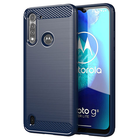 Motorola Moto G8 Power Lite用シリコンケース ソフトタッチラバー ライン カバー モトローラ ネイビー