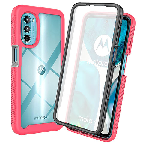 Motorola Moto G82 5G用360度 フルカバー ハイブリットバンパーケース クリア透明 プラスチック カバー ZJ3 モトローラ ローズレッド