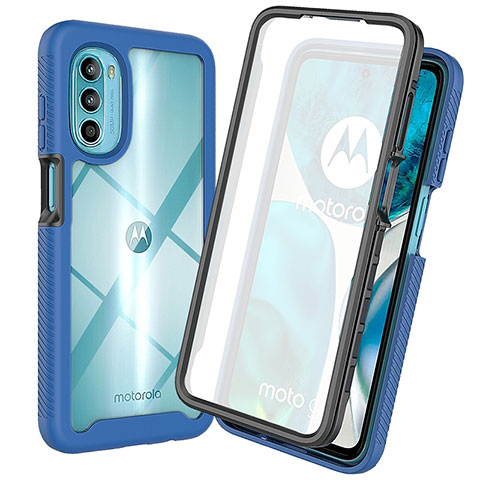 Motorola Moto G82 5G用360度 フルカバー ハイブリットバンパーケース クリア透明 プラスチック カバー ZJ3 モトローラ ネイビー