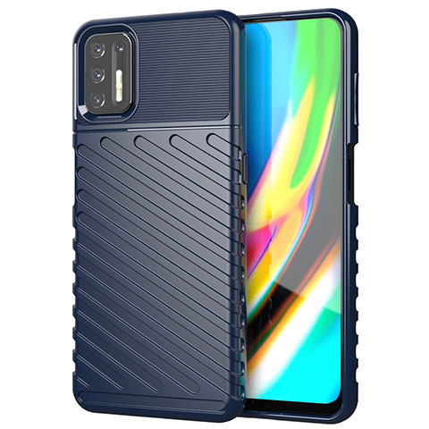 Motorola Moto G9 Plus用シリコンケース ソフトタッチラバー ライン カバー モトローラ ネイビー